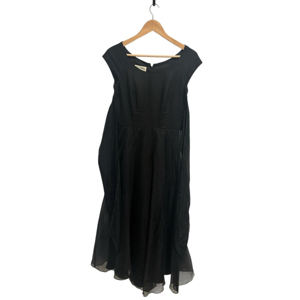 Elizabeth Wayman Black Silk Chiffon Midi Dress Tie Back USA Womens 2 - Picture 12 of 13